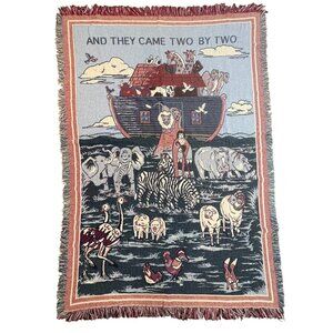 Vintage Noahs Ark Tapestry Blanket ‘And they came two by two’ 1994 fringed